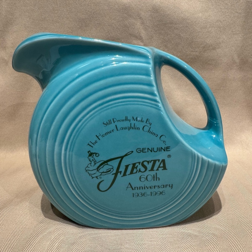 Vintage Fiesta 60th Anniversary Turquoise Ceramic Pitcher